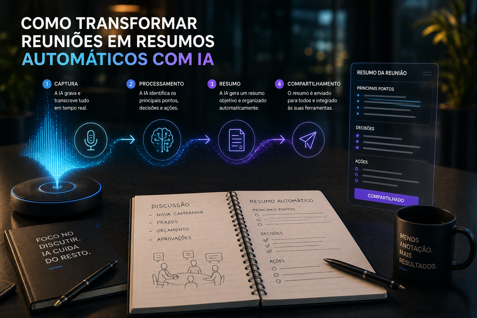 Como transformar reunioes em resumos automaticos com IA